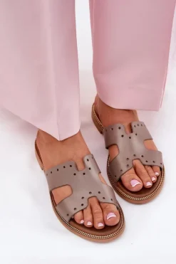 Zazoo Klapki Damskie Klasyczne*40326 Damskie Klapki Z Ozdobnymi Wycięciami Ciemnobeżowe Beżowy