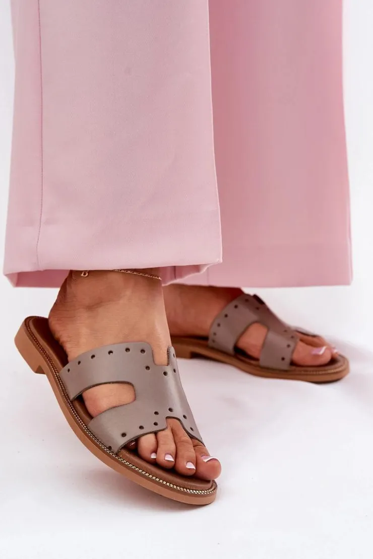 Zazoo Klapki Damskie Klasyczne*40326 Damskie Klapki Z Ozdobnymi Wycięciami Ciemnobeżowe Beżowy