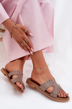 Zazoo Klapki Damskie Klasyczne*40326 Damskie Klapki Z Ozdobnymi Wycięciami Ciemnobeżowe Beżowy