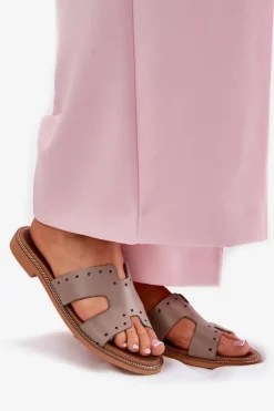 Zazoo Klapki Damskie Klasyczne*40326 Damskie Klapki Z Ozdobnymi Wycięciami Ciemnobeżowe Beżowy