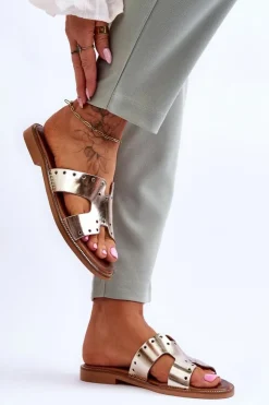 Zazoo Klapki Damskie Klasyczne*40326 Damskie Klapki Z Ozdobnymi Wycięciami Złote Złoty