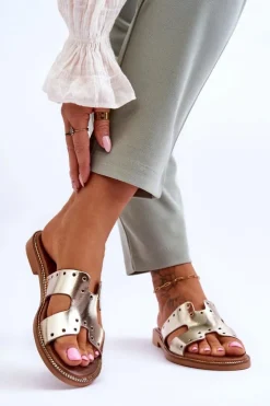 Zazoo Klapki Damskie Klasyczne*40326 Damskie Klapki Z Ozdobnymi Wycięciami Złote Złoty