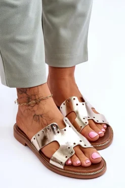 Zazoo Klapki Damskie Klasyczne*40326 Damskie Klapki Z Ozdobnymi Wycięciami Złote Złoty