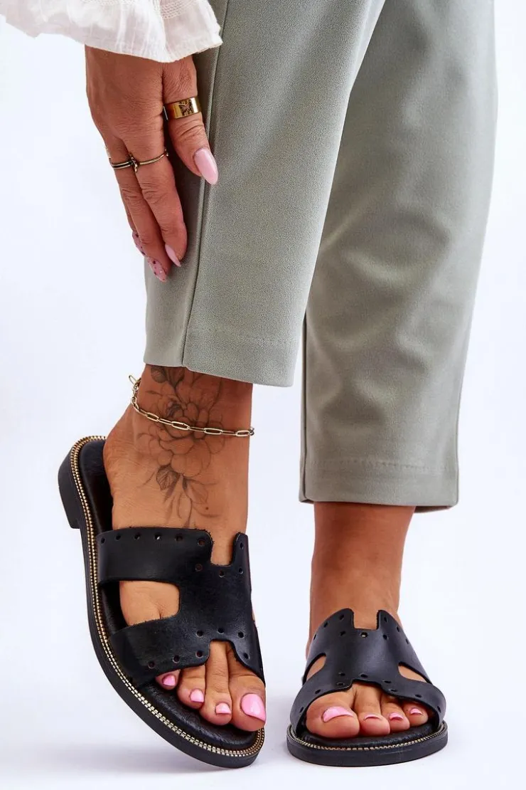 Damskie Zazoo 40326 Damskie Klapki Z Ozdobnymi Wycięciami Czarne