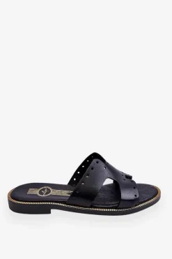 Damskie Zazoo 40326 Damskie Klapki Z Ozdobnymi Wycięciami Czarne