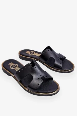 Damskie Zazoo 40326 Damskie Klapki Z Ozdobnymi Wycięciami Czarne