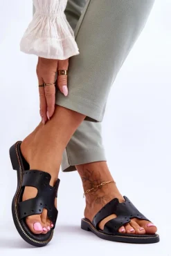 Damskie Zazoo 40326 Damskie Klapki Z Ozdobnymi Wycięciami Czarne