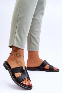 Damskie Zazoo 40326 Damskie Klapki Z Ozdobnymi Wycięciami Czarne