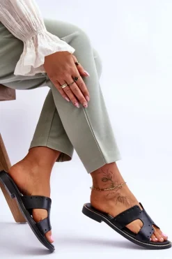 Damskie Zazoo 40326 Damskie Klapki Z Ozdobnymi Wycięciami Czarne