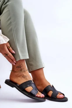 Damskie Zazoo 40326 Damskie Klapki Z Ozdobnymi Wycięciami Czarne