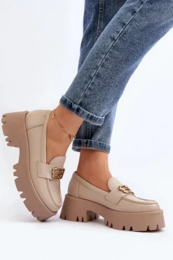 Zazoo Loafersy Damskie|Mokasyny Damskie Lakierowane*20164 Damskie Loafersy Ze Skóry Naturalnej Beżowe