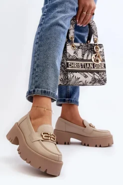 Zazoo Loafersy Damskie|Mokasyny Damskie Lakierowane*20164 Damskie Loafersy Ze Skóry Naturalnej Beżowe