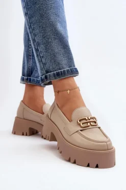 Zazoo Loafersy Damskie|Mokasyny Damskie Lakierowane*20164 Damskie Loafersy Ze Skóry Naturalnej Beżowe