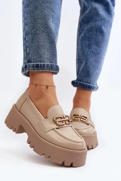 Zazoo Loafersy Damskie|Mokasyny Damskie Lakierowane*20164 Damskie Loafersy Ze Skóry Naturalnej Beżowe