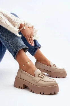 Zazoo Loafersy Damskie|Mokasyny Damskie Lakierowane*20164 Damskie Loafersy Ze Skóry Naturalnej Beżowe