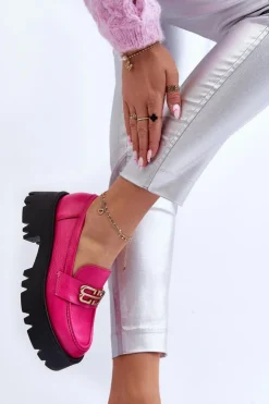 Zazoo 20164 Damskie Loafersy Ze Skóry Naturalnej Fuksja