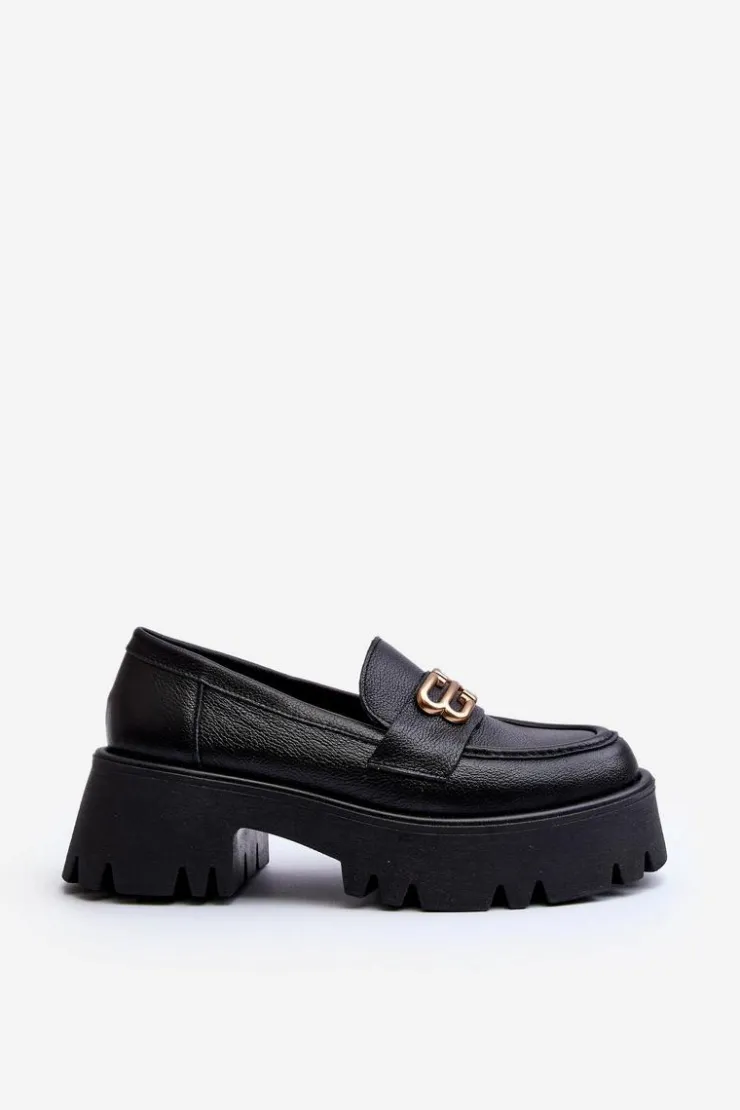Sale Zazoo 20164 Damskie Loafersy Ze Skóry Naturalnej Czarne Czarny