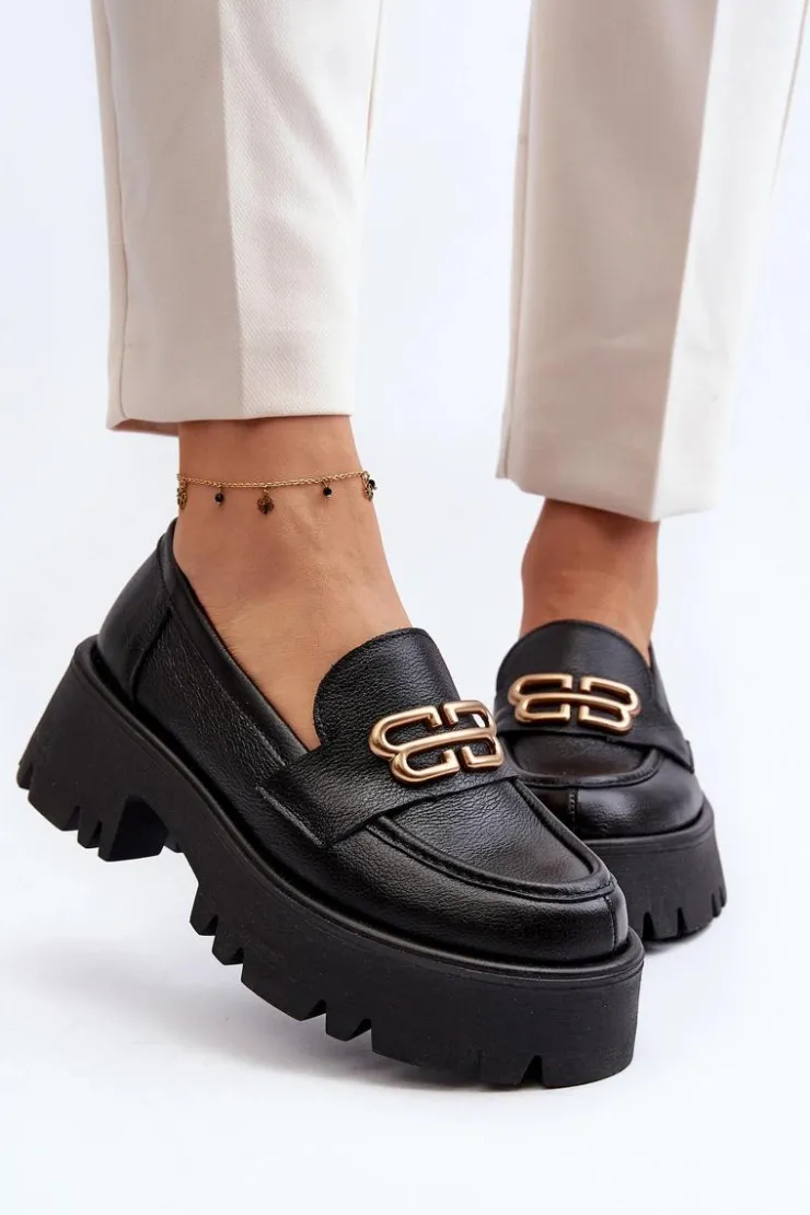 Sale Zazoo 20164 Damskie Loafersy Ze Skóry Naturalnej Czarne Czarny