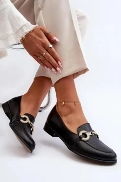 Zazoo Loafersy Damskie|Mokasyny Płaskie*2880 Damskie Mokasyny Skórzane Z Ozdobą Czarne Czarny