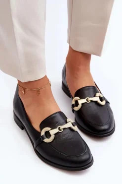 Zazoo Loafersy Damskie|Mokasyny Płaskie*2880 Damskie Mokasyny Skórzane Z Ozdobą Czarne Czarny