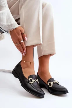 Zazoo Loafersy Damskie|Mokasyny Płaskie*2880 Damskie Mokasyny Skórzane Z Ozdobą Czarne Czarny