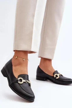 Zazoo Loafersy Damskie|Mokasyny Płaskie*2880 Damskie Mokasyny Skórzane Z Ozdobą Czarne Czarny