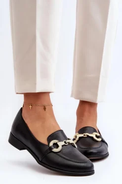 Zazoo Loafersy Damskie|Mokasyny Płaskie*2880 Damskie Mokasyny Skórzane Z Ozdobą Czarne Czarny