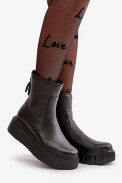 Zazoo Botki Ocieplane|Botki Skórzane*60369 Damskie Skórzane Botki Na Platformie Czarne Czarny