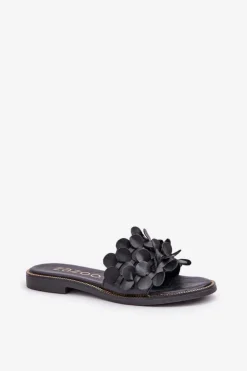 Zazoo Klapki Damskie Klasyczne*40381 Damskie Skórzane Klapki Na Płaskim Obcasie Czarne Czarny