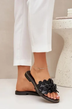 Zazoo Klapki Damskie Klasyczne*40381 Damskie Skórzane Klapki Na Płaskim Obcasie Czarne Czarny