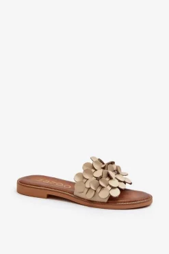 Zazoo Klapki Damskie Klasyczne*40381 Damskie Skórzane Klapki Na Płaskim Obcasie Beżowe Beżowy