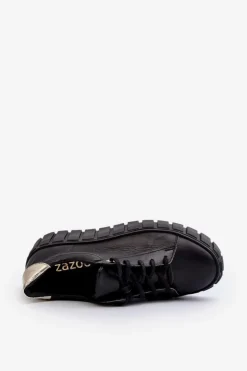Damskie Zazoo 2919 Damskie Skórzane Półbuty Na Grubej Podeszwie Czarne