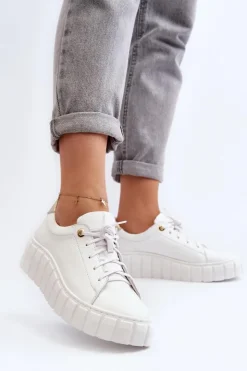 Online Zazoo 2919 Damskie Skórzane Półbuty Na Grubej Podeszwie Białe Biały