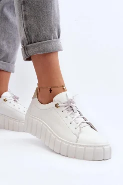 Online Zazoo 2919 Damskie Skórzane Półbuty Na Grubej Podeszwie Białe Biały