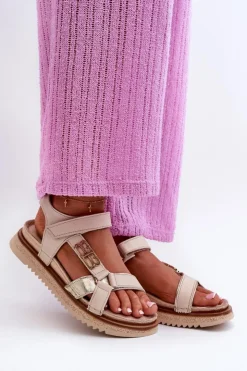 Damskie Maciejka Zazoo 50103 Damskie Skórzane Sandały Na Platformie Beżowe