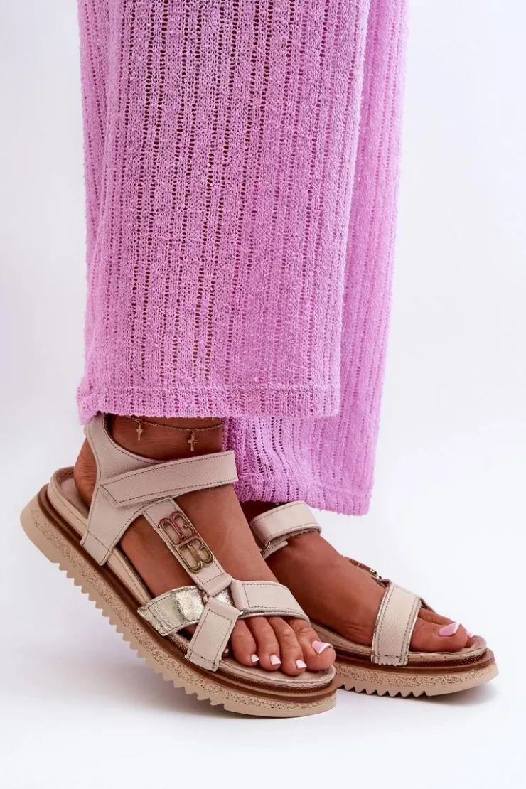 Damskie Maciejka Zazoo 50103 Damskie Skórzane Sandały Na Platformie Beżowe