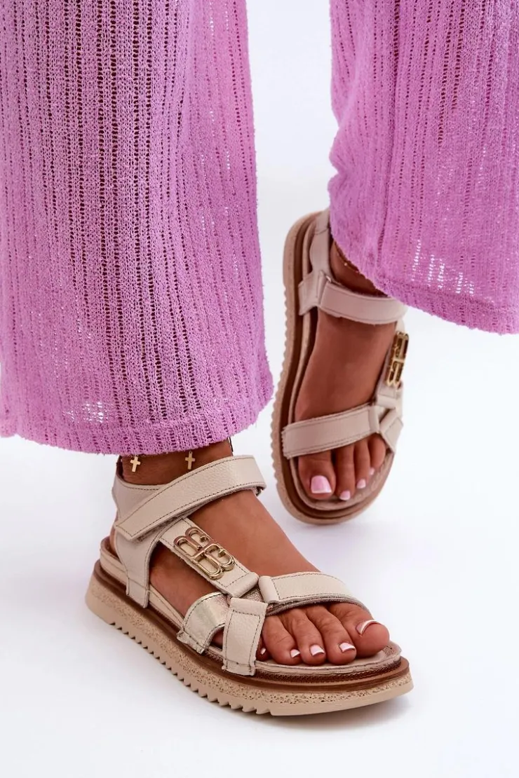 Damskie Maciejka Zazoo 50103 Damskie Skórzane Sandały Na Platformie Beżowe