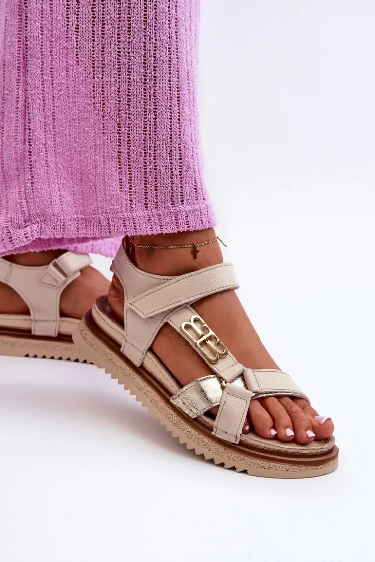 Damskie Maciejka Zazoo 50103 Damskie Skórzane Sandały Na Platformie Beżowe