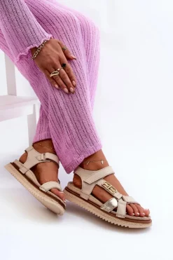 Damskie Maciejka Zazoo 50103 Damskie Skórzane Sandały Na Platformie Beżowe