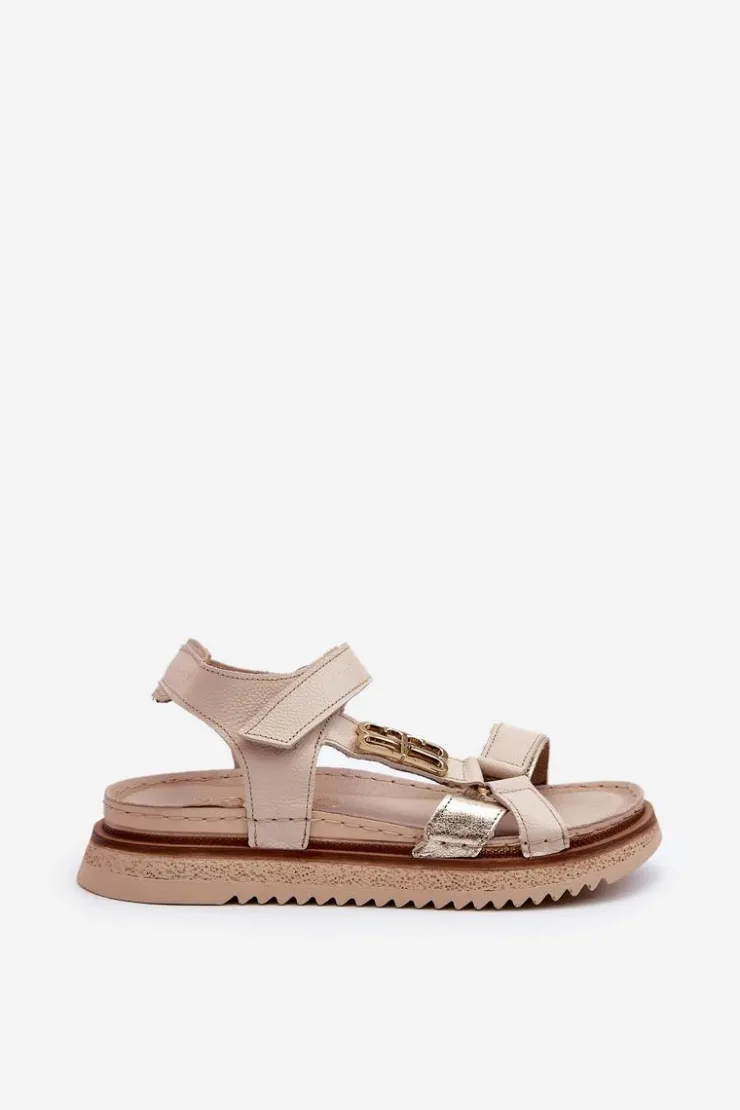 Damskie Maciejka Zazoo 50103 Damskie Skórzane Sandały Na Platformie Beżowe