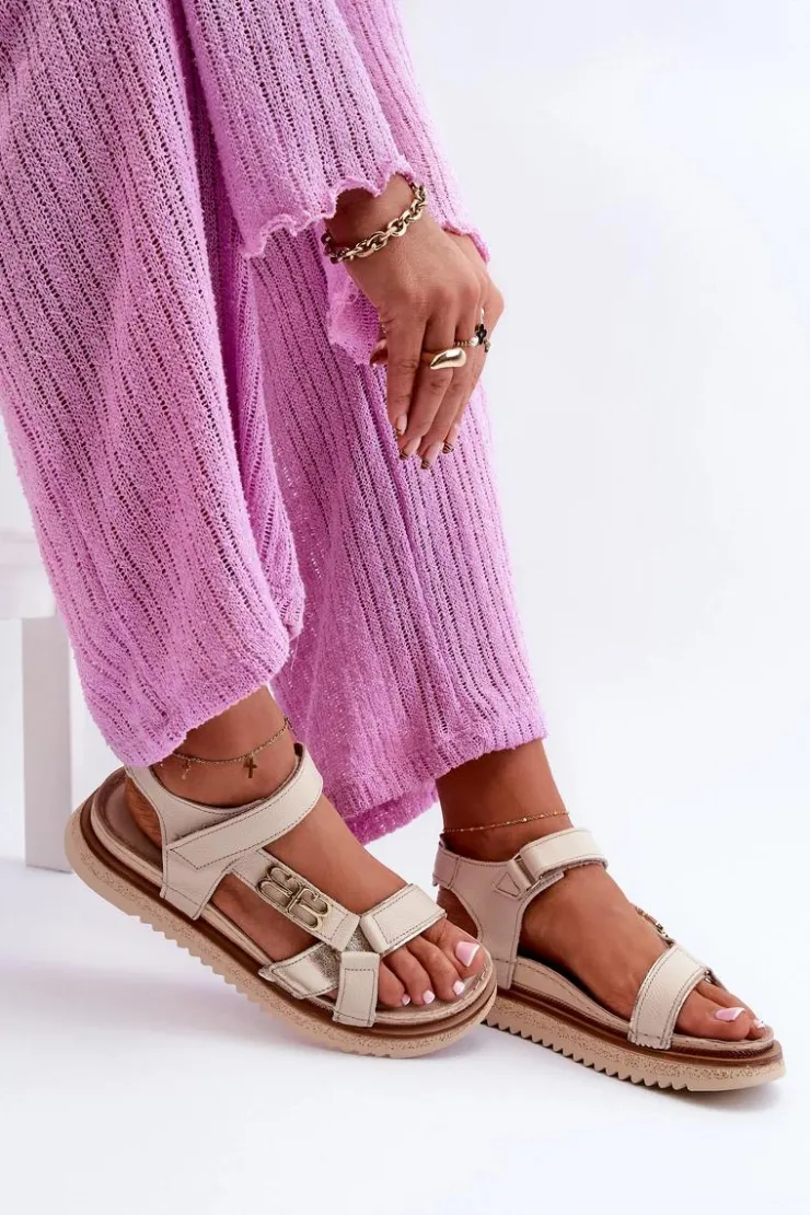 Damskie Maciejka Zazoo 50103 Damskie Skórzane Sandały Na Platformie Beżowe