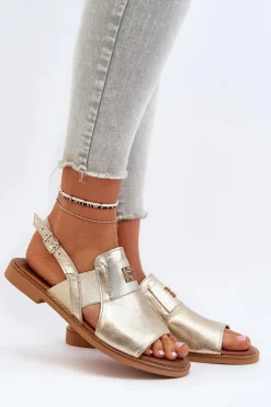 Best Zazoo 40385 Damskie Skórzane Sandały Złote Złoty