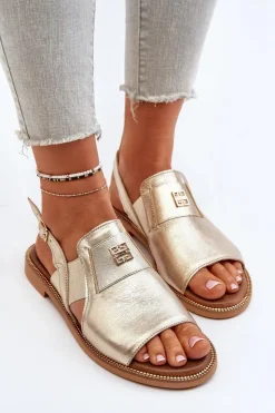 Best Zazoo 40385 Damskie Skórzane Sandały Złote Złoty