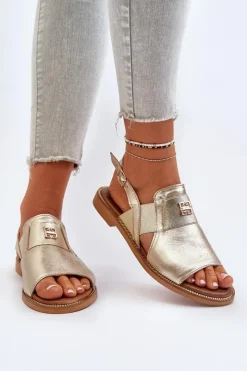 Best Zazoo 40385 Damskie Skórzane Sandały Złote Złoty