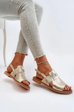 Best Zazoo 40385 Damskie Skórzane Sandały Złote Złoty