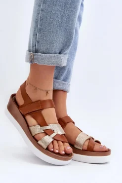 Zazoo 40397 Damskie Skórzane Sandały Na Platformie Brązowe Brązowy