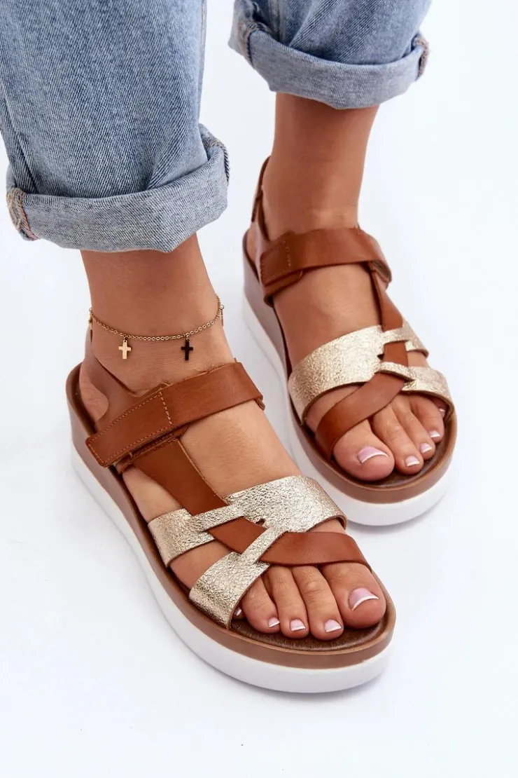 Zazoo 40397 Damskie Skórzane Sandały Na Platformie Brązowe Brązowy