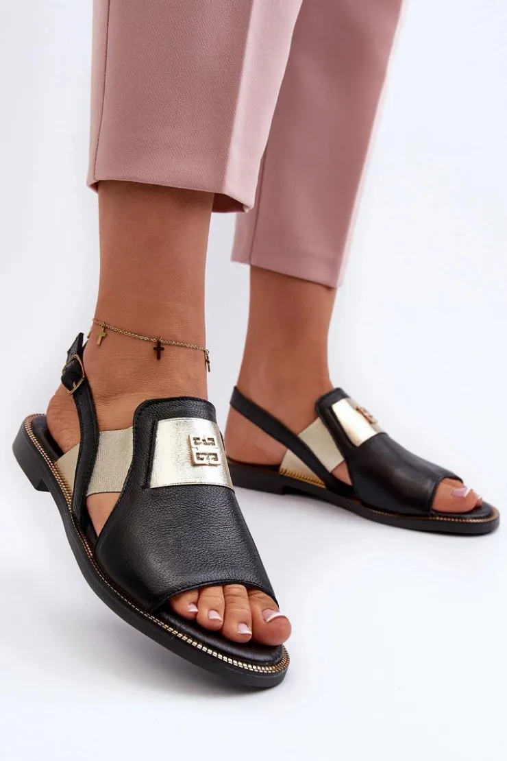 Zazoo Sandały Płaskie*40385 Damskie Skórzane Sandały Czarne Czarny