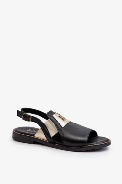 Zazoo Sandały Płaskie*40385 Damskie Skórzane Sandały Czarne Czarny