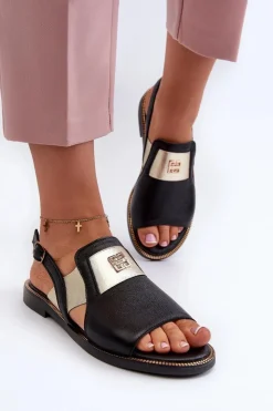 Zazoo Sandały Płaskie*40385 Damskie Skórzane Sandały Czarne Czarny